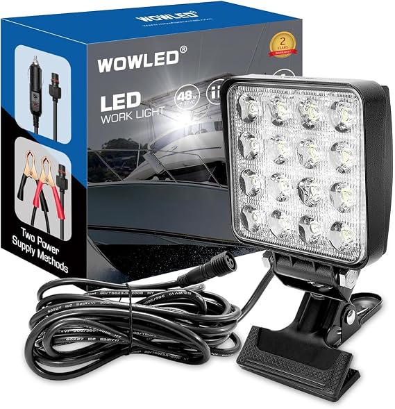 WFPOWER LED Boat Spotlight with Clip, Super Bright Headlights with Clamp, Boat Spreader Led Pod 48W 12V Marine Lights for Kayak Bass Jon Fishing T-Top Deck Dock Truck Car Lights 4X4 SUV