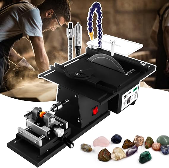 Benchtop Gemstone Polishing Grinding Machine,Mini Rock Table Saw with Flex Shaft,DIY Lapidary Equipment-50×25cm work surface,Lathe Polisher Device-Cutting-grinding-carving-polishing-drilling