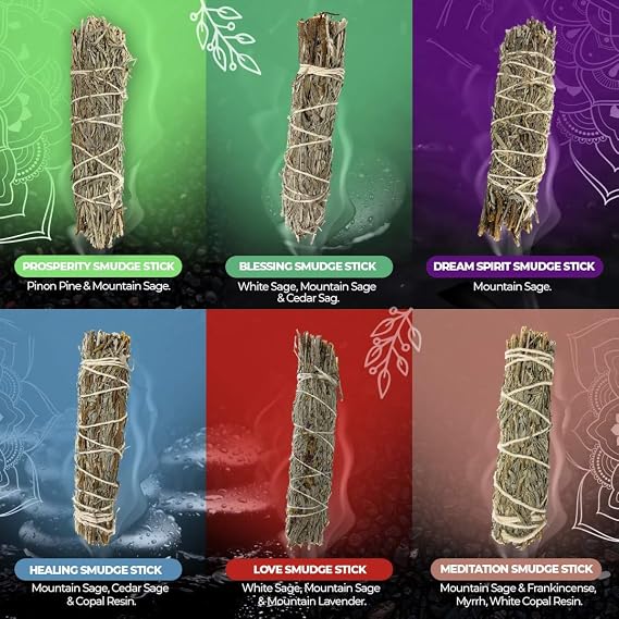 Sage Sticks Cleansing and Healing - 6 Mountain Sage Smudge Sticks For Cleansing - Smudging Sage Bundles To Cleanse Home - Sage Smudge Kit Home Cleansing - Burning Sage for Cleansing Negative Energy