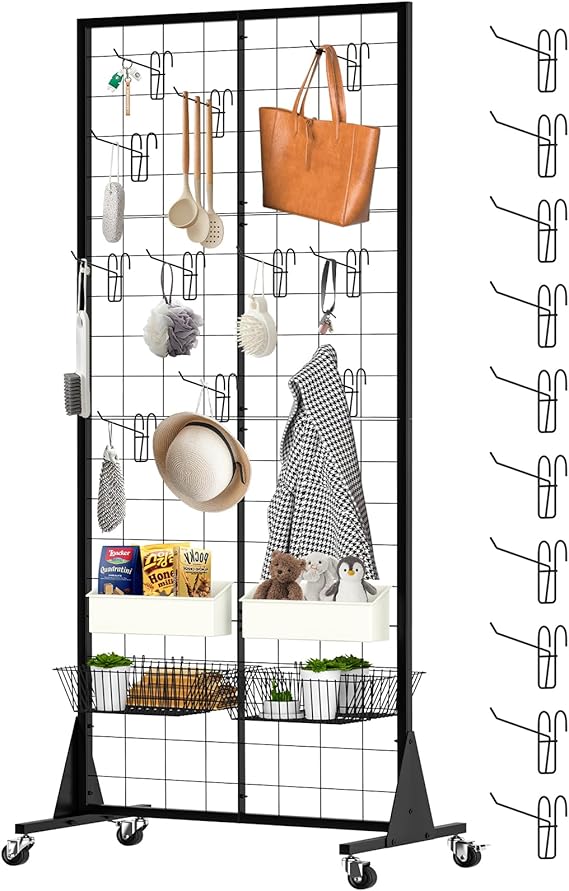 Gridwall Panel Display Stands, 2'x5.5' Ft, Heavy-Duty Floorstanding Retail Display Rack with Triangle-Base for Retail Art Fair Show (Black Finish)
