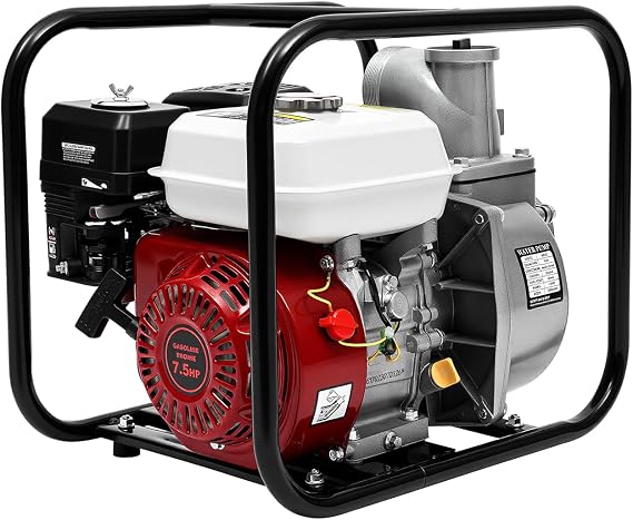 Trash Pump 3 inch,7.5HP 4-Stroke 210CC Gas Water Pump Portable Semi Trash Pumps Gas Powered Water Pump Trash Water Transfer Pump for Farmland Watering Garden Irrigation 22ft Suction 91ft Lift