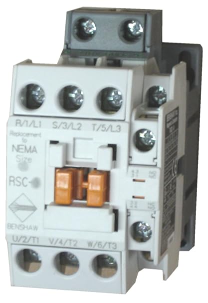 Benshaw RSC-9-6AC24 3 Pole, 9 AMP contactor with a 24 Volt AC Coil and 1 N.O. and 1 N.C. Side Mounted Auxiliary