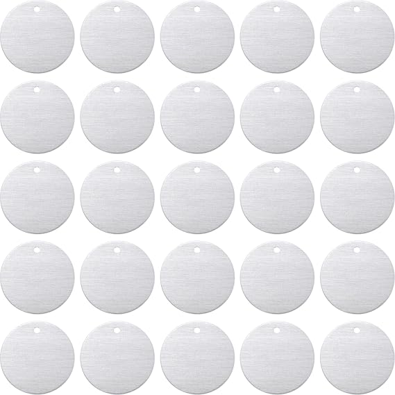 Poen Metal Stamping Blank Tags Aluminum Blanks Metal Tags 1 Inch Round with Hole, 0.06 Inch Thickness for Jewelry Stamping(100)