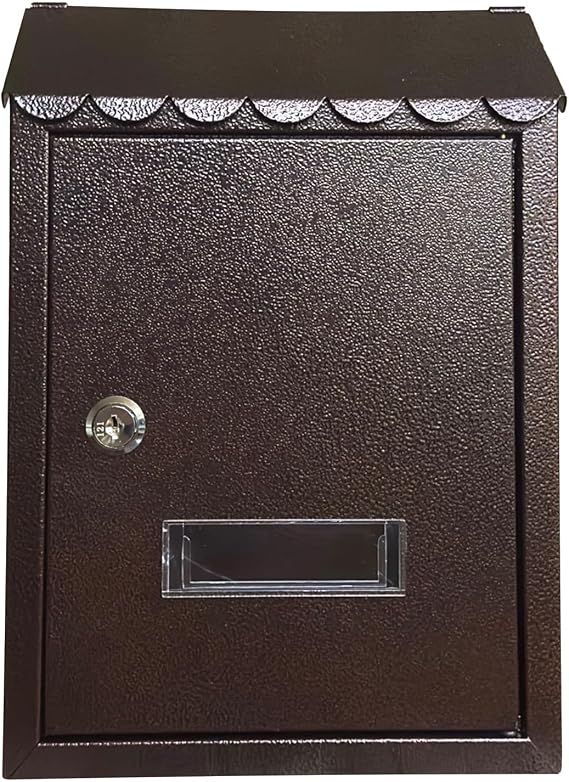 Mailboxes for House Outside, Wall Mounted Mail box with Key Lock, Locking Modern Small Mailbox Galvanized Rust-Proof Metal Post Box 8 x 3 x 12 Inch(Brown)