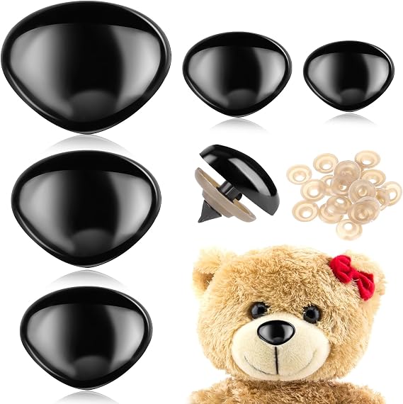 KALIONE 100 Pcs Large Safety Noses for Stuffed Animals, 15mm 18mm 22mm 24mm 30mm, Doll Noses with Washers Plastic Safety Noses for Crochet Animals Craft Puppet Plush Bear Accessories(Black)