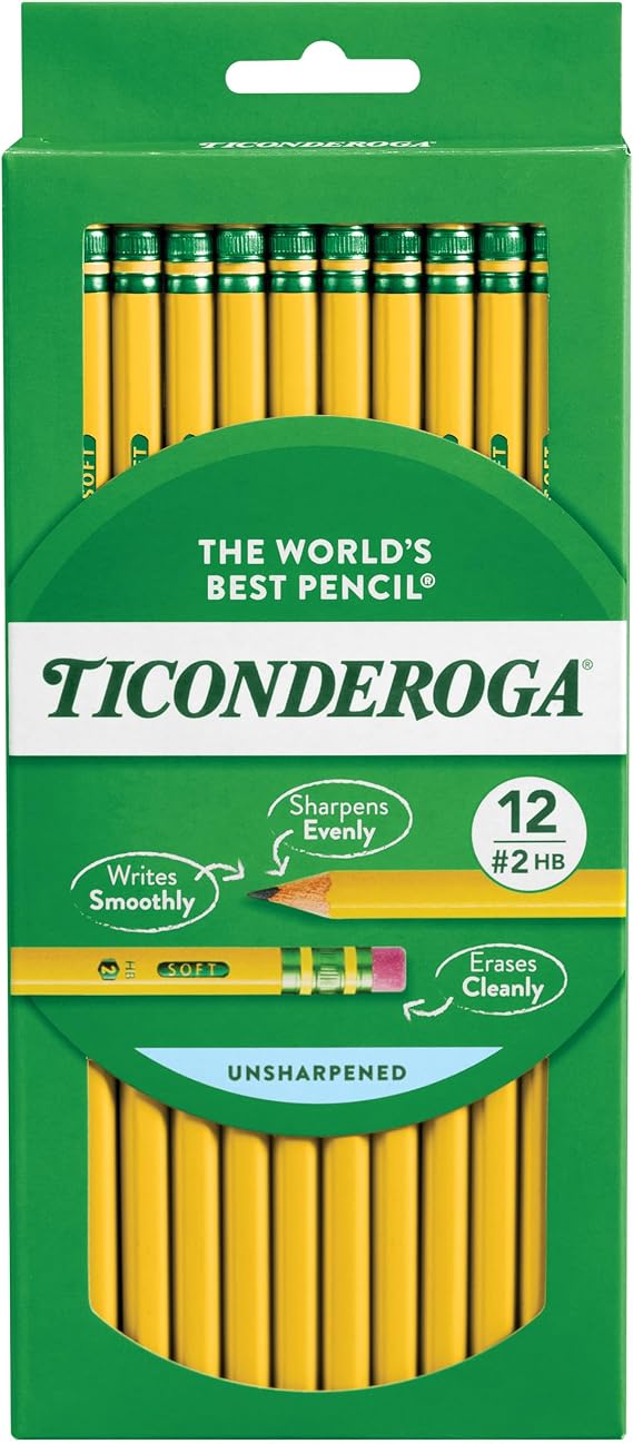 Ticonderoga Wood-Cased Pencils, #2 HB Soft, Yellow, 12 Count
