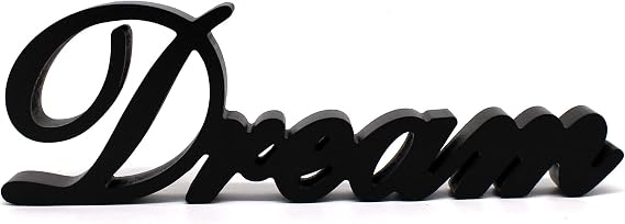 Matt Black Wooden Words Sign Free Standing "Dream" Desk/Table/Shelf/Home Wall/Office Decoration Art, 14 x 4-1/4 x 1 Inch