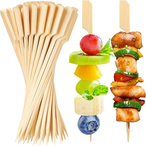 200PCS Bamboo Skewers for Appetizers, 7 Inch Long Flat Cocktail Picks