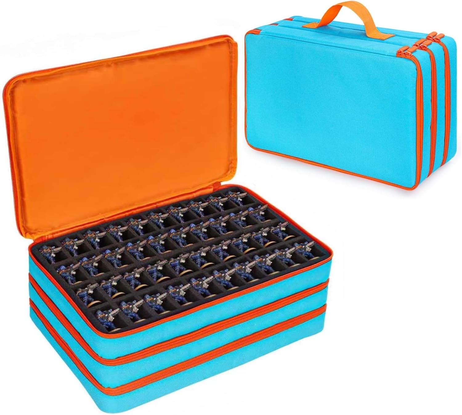 Miniature Figure Storage Carrying Bag, 120 Slot Figurine Miniature Carrying Case Compatible with 40K and D&D Miniature, Miniature Storage Case with 3 Foam Trays (Blue)