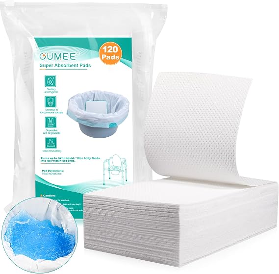 Oumee 120 Count Absorbent Commode Pads for Bedside Commode Bucket
