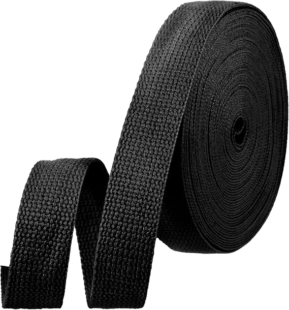 White Cotton Webbing, Washable, Durable, Webbings 1 Inch, Webbing Straps for Bags, Used to Make Cloth Handbags, Pet Leashes, Belts, DIY Decorations (White Black)