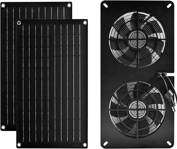 DC HOUSE 20W Solar Fan Powered Exhaust Fan for Chicken Coops, Greenhouses, Sheds, Pet Houses, and Windows - Waterproof and Plug Play Easy Connector Max Applicable Space 880ft3 (25 m3)