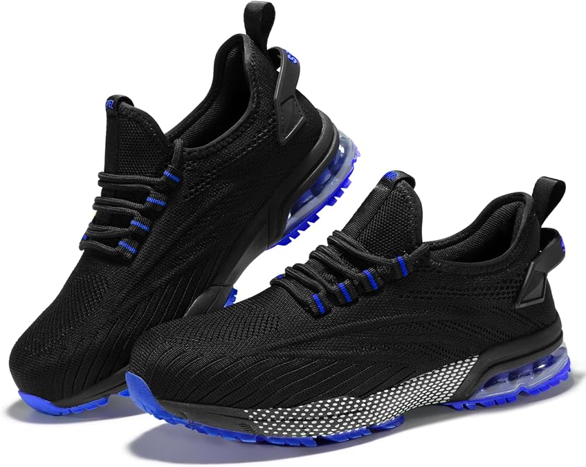SPIEZ Composite Toe Shoes for Men Women, Lightweight Breathable Non Steel Toe Safety Shoes, Puncture Proof Slip Resistant Work Sneakers for Construction,Warehouse,Black Blue/Black Yellow