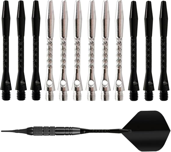 12 Pcs Aluminium Dart Shafts, 2BA Thread for Dart Replacement | 12 pack aluminium dart shafts, textured grip 2BA standard thread, for steel soft tip darts replacement