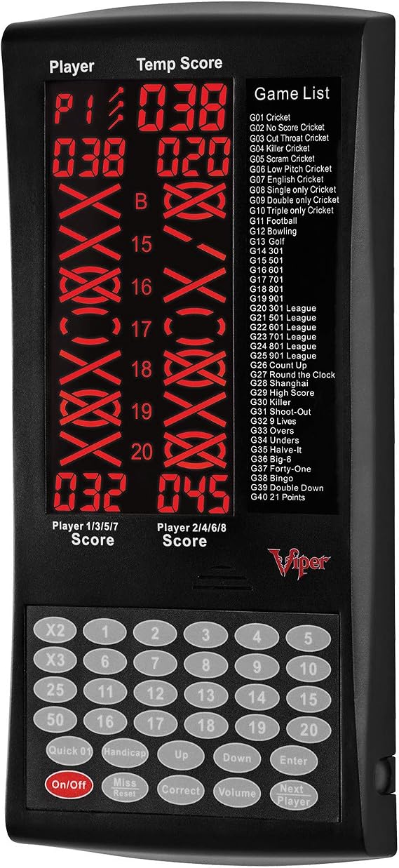 Viper ProScore Digital Dart Scorer Electronic Dartboard Scoreboard for Up to 8 Players, with 40 Games and 655 Game Options, Including Cricket and X01