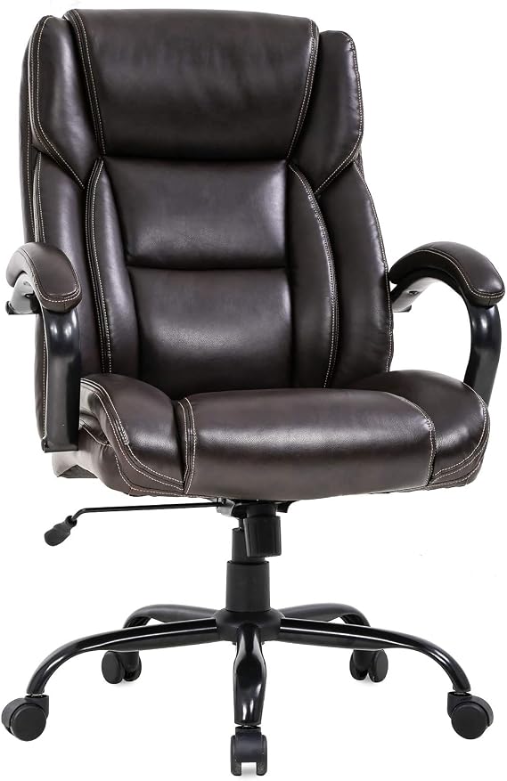 Big and Tall Office Chair 500lbs Wide Seat Ergonomic Desk Chair Task High Back Executive Chair Rolling Swivel PU Computer Chair with Lumbar Support Armrest Adjustable Chair for Heavy People, Brown