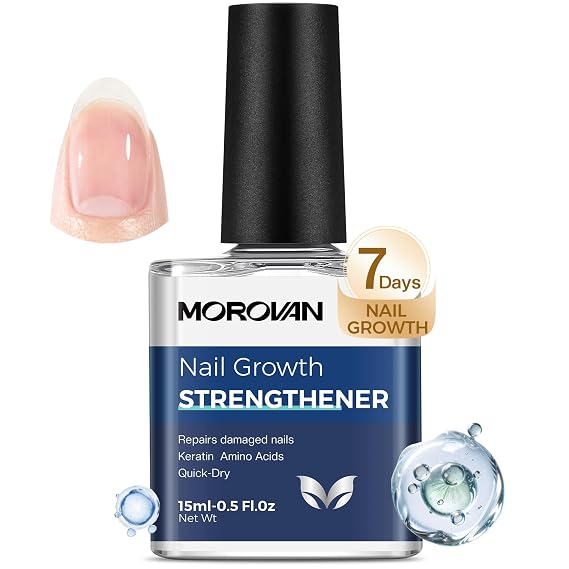 Morovan Nail Growth and Strengthener: Clear Nail Polish for Weak Nails | Extra Strong Nail Hardener with Quick Dry Repair, Natural Keratin Care for Crack, Thin & Brittle Nails