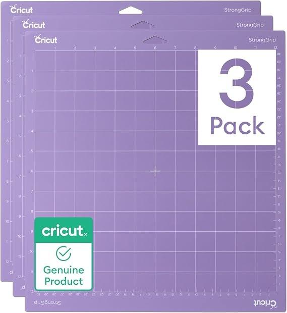 Cricut StrongGrip Cricut Cutting Mat 12in x 12in (3 Count) | Craft Mat for Cricut Maker & Explore, Use with Heavyweight Materials - Reusable, Clear Protective Film