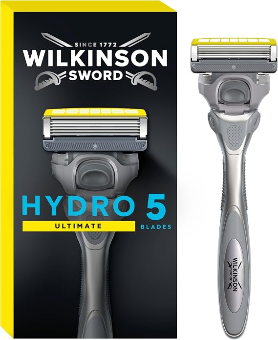 Wilkinson Sword - Hydro 5 Skin Protection for Men | Advanced | Razor Handle + 1 Blade Refill | 5 Blade Face or Body Razors for Men with Sensitive Skin, Hydrating Gel with Hyaluronic Acid, Flip Trimmer Shaver Head