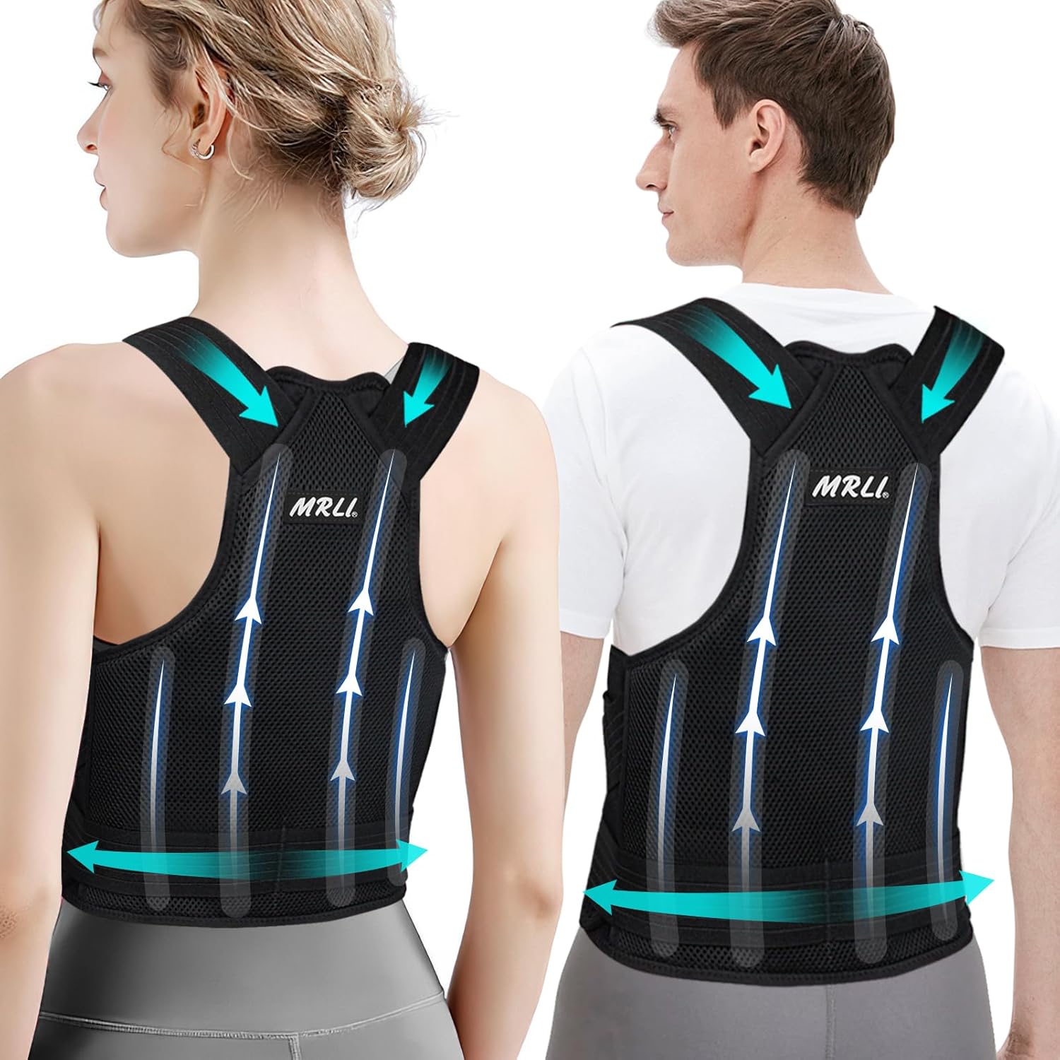 Back Support Brace Posture Corrector: Adjustable Shoulder Lumbar Belt For Women and Men - Upper backs Straightener For Neck and Shoulders M