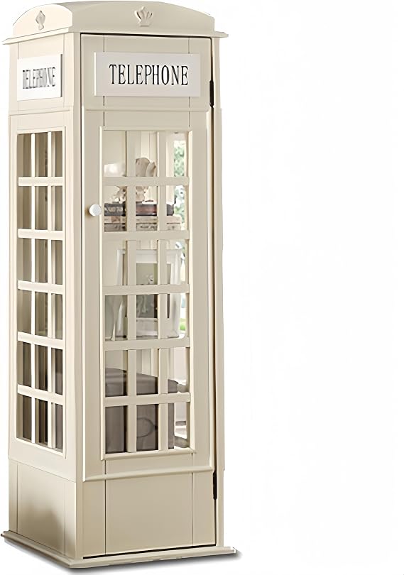 5-Tier Wood London Telephone Booth Bookshelf, Small Floor Standing Bookcase Storage Rack, Decorative Bookshelf Organizer Display Cabinet (Beige)