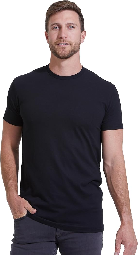 True Classic Mens T-Shirts Short Sleeve Crew Neck T Shirts for Man, Cotton Blend Plain Novelty Men's T-Shirts, Pack of 1, Black, S Tall