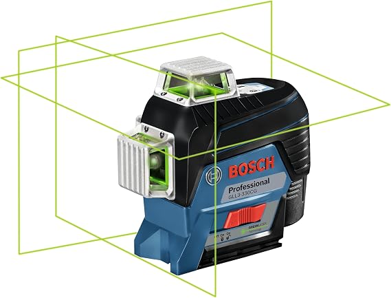 BOSCH GLL3-330CG 200 Ft 12V Max Connected 360 Degree Green-Beam Laser, Includes 2.0 Ah 12V Max Lithium-Ion Battery & Charger, AA1 Alkaline Battery Adapter, Hard Carrying Case, Accessories