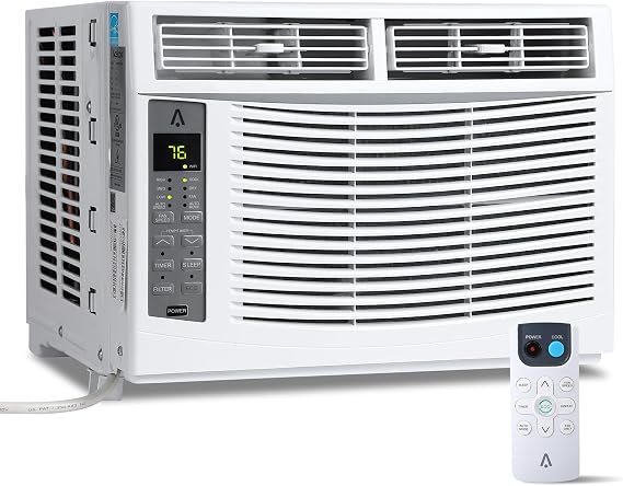 Window Air Conditioner 6000 BTU, Window AC Unit Cools Up to 250 Square Feet, Window AC Unit with Remote Control, 3 Cooling Speeds, Quiet Operation, White