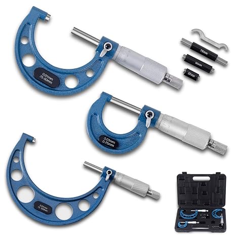 Outside Micrometer Set, 0-75 mm Machinist Micrometer, 3 Pcs Machinist Tool Set, 0.01 mm Graduation Micrometer Set, Alloy Precision Micrometer, Micrometer Standard Set with Case
