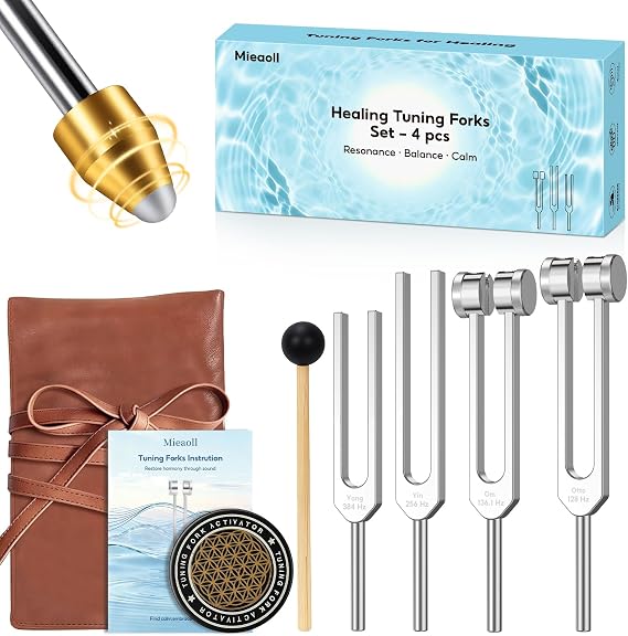 Tuning Forks for Healing Set, 128Hz, 136.1Hz, 256Hz, 384Hz