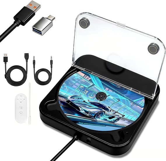 Portable CD Player for Car, External Car CD Player (Black)