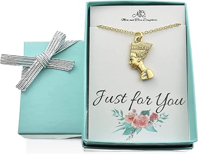 MOM & THREE DAUGHTERS Nefertiti Necklace 24K Gold Plated Pewter Stainless Steel | Goddess or God | Gift for Women | Gold Jewelry for Women | Egyptian Goddess