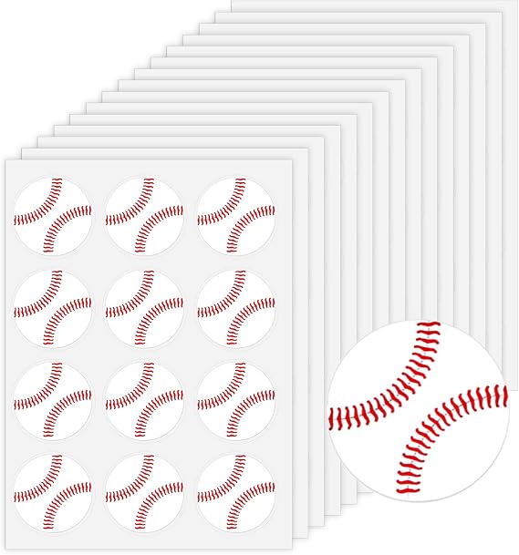 180Pcs Baseball Stickers, 1.18inch Self-Adhesive Baseball Sports Stickers, Decorative Baseballs Theme Labels for Party Favors, Birthday, Team, Gift, Helmets