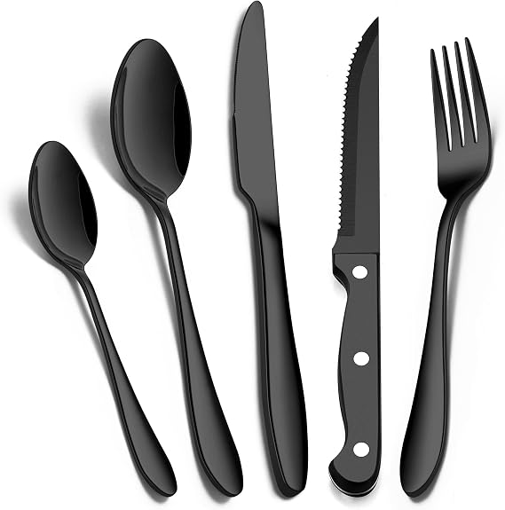 Joyfair 30 Pcs Cutlery Set with Steak Knives, Stainless Steel Flatware Silverware Set for 6 People, Eating Tableware Include Fork Knife Spoon for