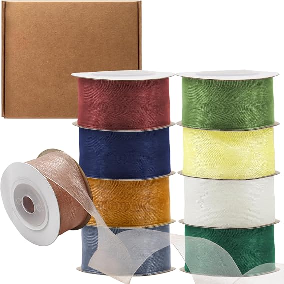 Organza Ribbon for Gift Wrapping, 9 Colours 1'x90YD Fabric Wide Gift Ribbon