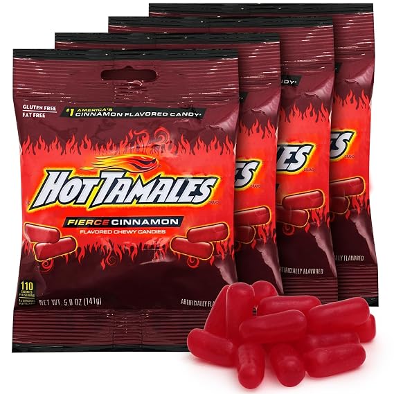 Hot Tamales Fierce Cinnamon Candy, 4 Pack - 5oz Each, Ideal for Cinnamon Candy Lovers and Fans of Hot Tamales, Perfect for Snacking, Sharing, Parties, or Gifting