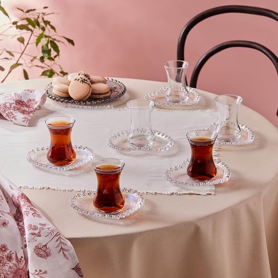 KARACA Rory 12 Piece Glass Turkish Tea Set for 6 People, 14cm