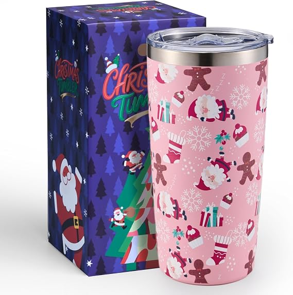 20 oz Christmas Tumbler with Lid, Vacuum Insulated Stainless Steel Travel Mug, Double Wall Insulated Xmas Coffee Tumbler Cups, Christmas Gifts for Women, Men