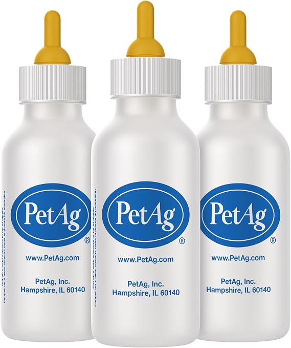 Pet-Ag Nurser Bottle - 2 oz, Pack of 3 - Promotes the Natural Feeding of Liquids - Designed for Small Animals - Durable & Easy to Clean