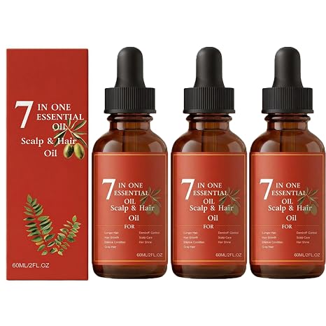 Hair Growth Oil Hair Grow 7 IN One Essential Deep Scalp Nourishing Hair For Thicker Fuller Hair Repair Dry Hair Strengthen Roots Lightweight Non-Greasy Formula For Men & Women (3PC)
