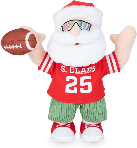 Cuddle Barn - Gameday Santa Xmas Plush w/Football - Sings & Dances, 13 in