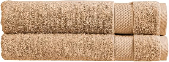 Christy Refresh Brown Bath Towels | Set of 2 | Quick Dry | Gentle Pastel Tones | Soft Plush Large Bath Towels | Absorbent Shower Towels | 100% Cotton 550GSM | Chai Latte