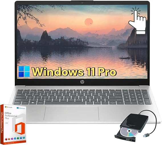 HP Touchscreen Laptop for Business & Student - 15.6-inch Display | Intel i3-1215U | Windows 11 Pro & Lifetime Microsoft Office Pro | Numeric Keypad | Fast Charge | 32 GB RAM + 1 TB SSD