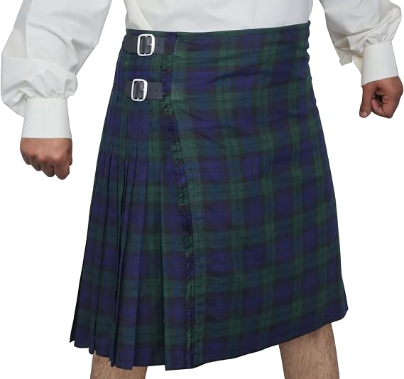 Scottish 8 Yards Poly Viscose Tartan Premium Quality Kilt for Men-Scottish 8 Yard Kilt for Men (54" Waist at Belly Button, Black Watch Polyviscose Tartan)