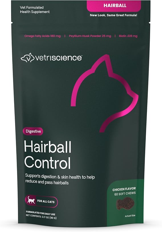 VetriScience Hairball Control for Cats, Chicken, 60 Chews