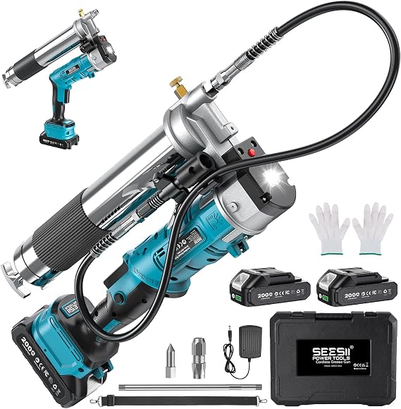 Seesii Innovative 2-in-1 Electric Grease Gun Kit, 12000 PSI High-Efficiency
