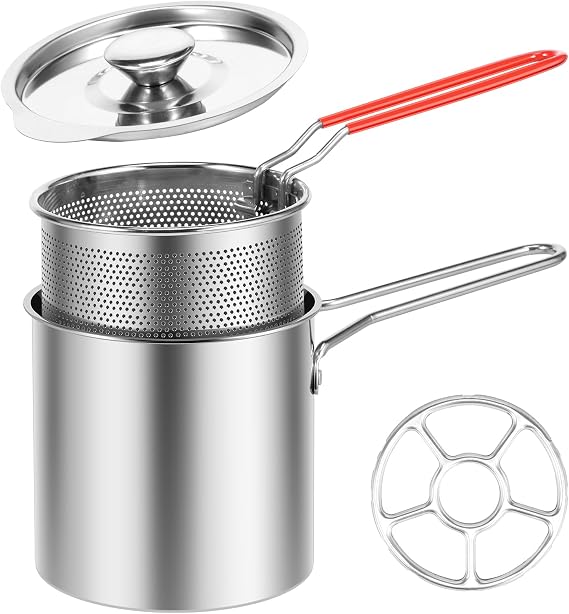 Mini Stainless Steel Deep Fryer Pot with Handle & Strainer Basket, Food Grade Fryer with Lid, Portable Food Cooking Pot for Frying Fish, Shrimp, Chicken and Fries (4)