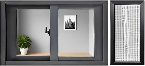 Black Aluminum Sliding Window, Chicken Coop Window with Tempered Glass and Removable Screen, 16" W x 19 "H Small Lockable Basement Window, Flush Mount Window for Household Bathroom Mobile Home