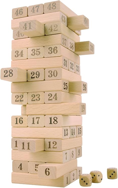 Timber Tower Wood Block Stacking Game - Number Match Playset (48 Pieces)