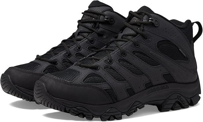 Merrell mens Moab 3 Tactical Mid Waterproof Boots, Coated Leather & Mesh Upper Combat Hiking Work Shoes